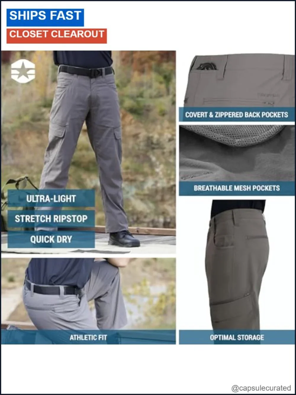 Men's Summerweight Tactical Pants Cargo Quick Dry Ripstop Athletic